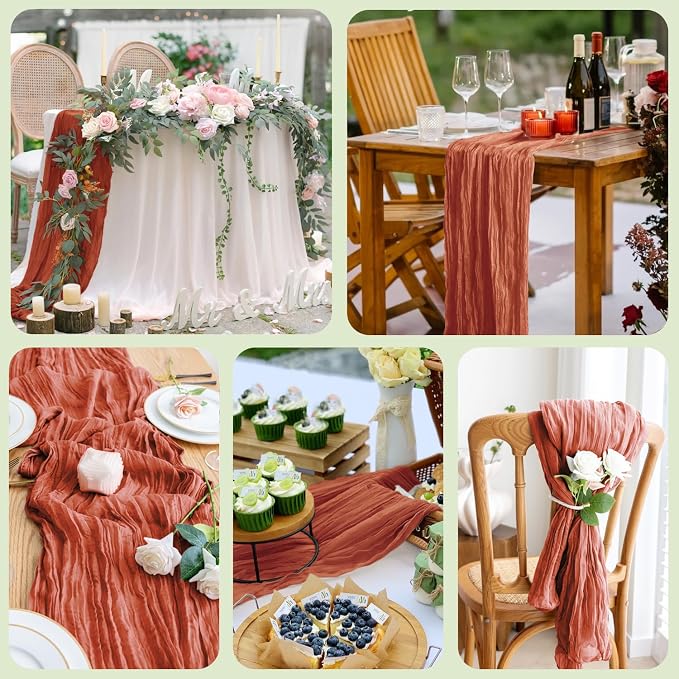 Cheesecloth Table Runner 10FT 12Pcs Terracotta Boho Gauze Sheer Runners | - Image 7