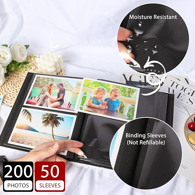 RECUTMS Photo Album 4x6 200 Photos, Leather Cover Wedding Family Photo Albums Holds 200 Horizontal 4x6 Photos (Orange)