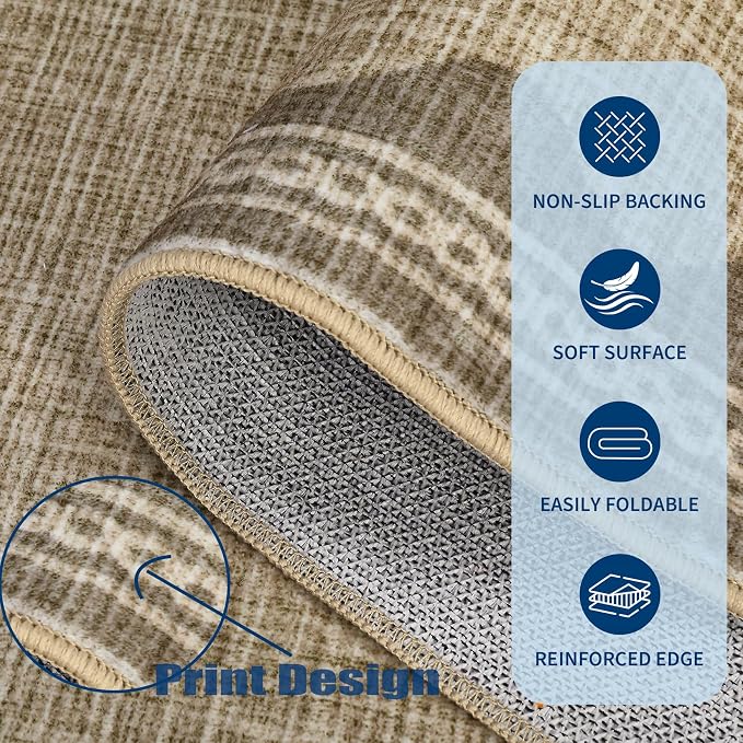 GarveeHome Scalloped Jute Print 4 ft Round Rug Washable Non-Slip Soft - Image 5
