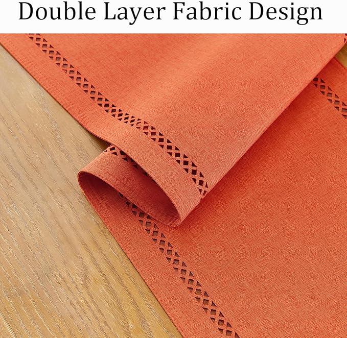 Orange Burlap Table Runner, Fall Table Runners 108 inches Long | Double Layer - Image 3
