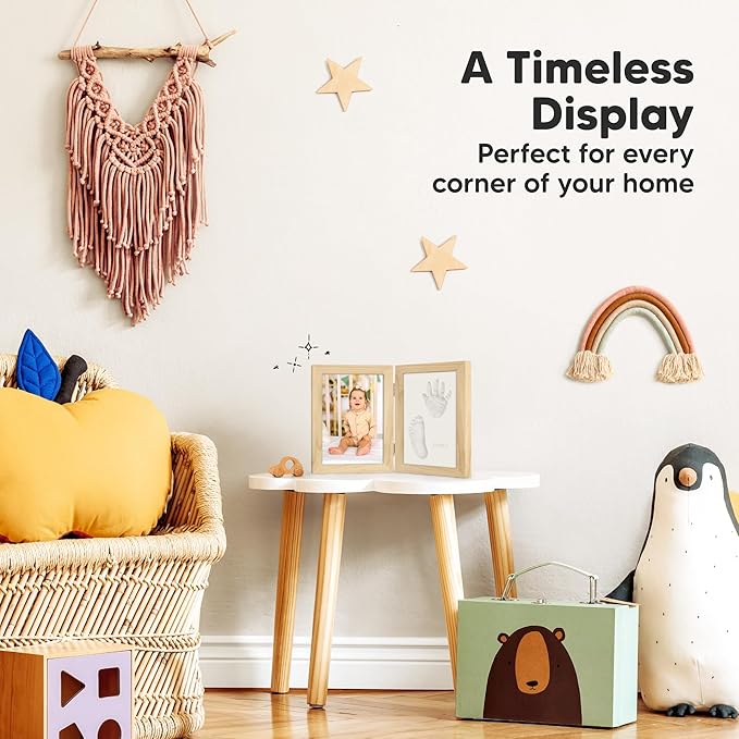 Personalized Baby Hand and Footprint Kit, Quick Dry Clay - Newborn Keepsake Feet and Handprint Kit, Nursery Picture Frame,New Mom Gifts for Baby Showers & Registry(Ash Wood)