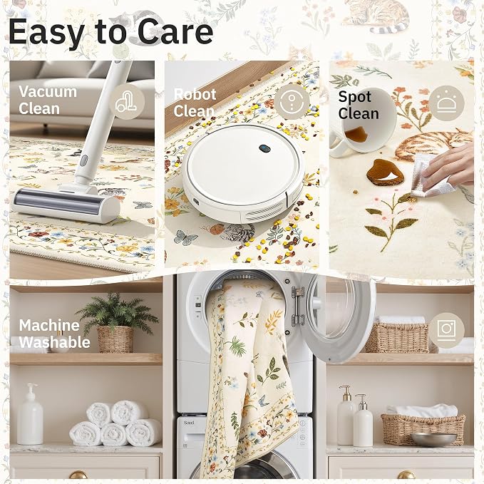 Soalmost Cat 3x5 Area Rugs for Entryway, Machine Washable Animal Floral Accent - Image 7
