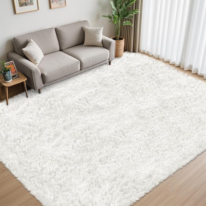 5x7 Area Rug for Living Room:Ultra Soft Fluffy Shag White Rugs, Large Fuzzy - Image 7
