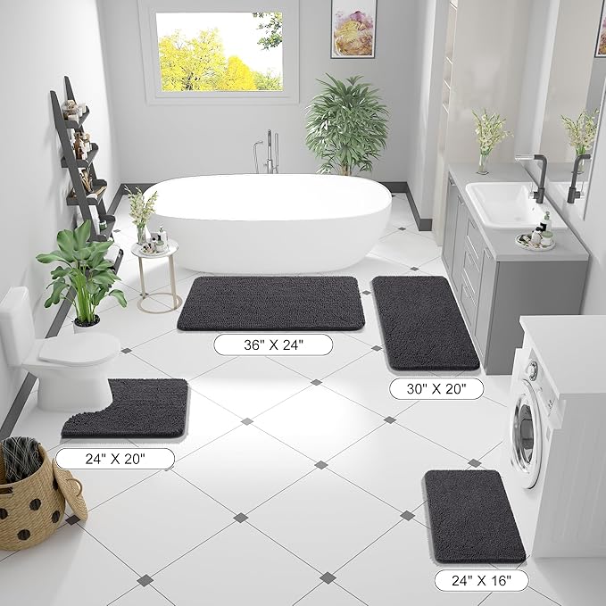 OLANLY Bathroom Runner Rugs 47x17, Soft Absorbent Chenille Bath Rugs, Rubber - Image 2