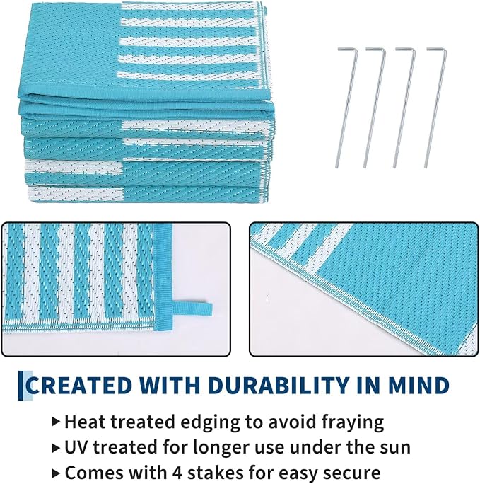 Garvee Waterproof Outdoor Rug 6x9, Checkered Foldable Plastic Straw Patio - Image 4
