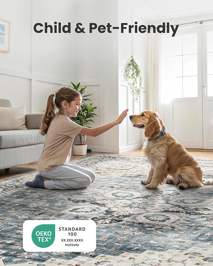 AMADA HOMEFURNISHING Round 8ft Area Rugs, Low-Profile Washable Rug - Image 4