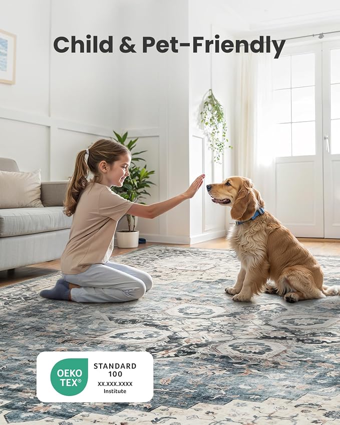 AMADA HOMEFURNISHING Round 6ft Area Rugs, Low-Profile Washable Rug - Image 4