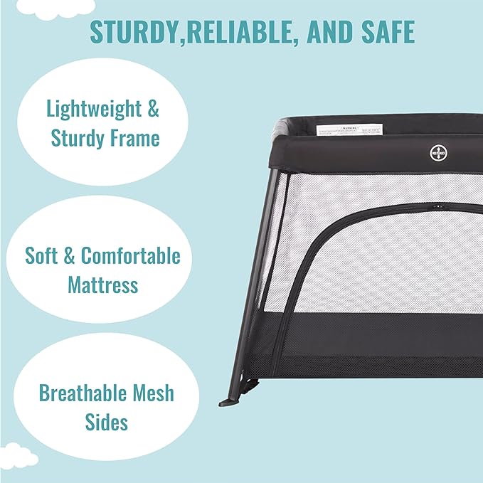 Dream On Me Travel Light Playard with Mesh Zipper Door in Black