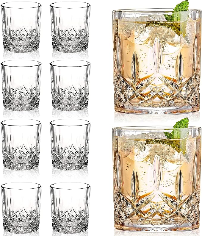 Gencywe Crystal Whiskey Glasses Set of 8, 11 OZ Old Fashioned Whiskey Glasses by Gencywe