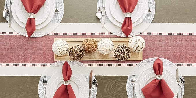 DII Dobby Stripe Table Runner, 13x72 Barn Red & Cream Background | Woven - Image 9