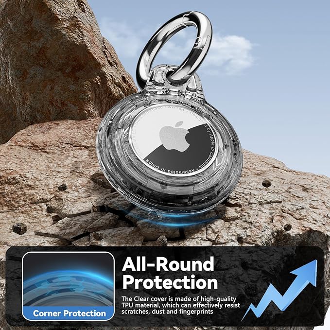 Upgrade Waterproof 2 Pack Airtags Holder with Apple Airtags Keychain, Hard PC Air Tag Case, Anti-Scratch & Shock Air tag Holder, Men's Women's Keyrings & Keychains-Clear Black+Clear Chartreuse