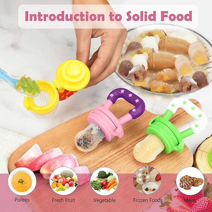 WAJIAYON Baby Fruit Feeder/Food Feeder Pacifier (3 Pack)- Infant Teething Feeders | Silicone Teether Feeder Babies | Baby Feeding Essentials | Food Pacifier for Babies - Pink