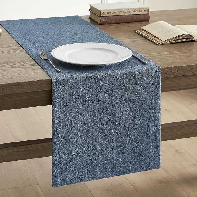 Basic Linen Style Table Runner, 14x108 Inch Navy Blue | Mitered Corner Design by ZEEMARTONLINE