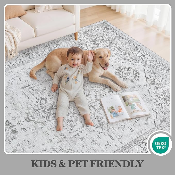 8x10 Area Rugs for Living Room:Washable Vintage Medallion Rug Non-Slip Soft Low - Image 5