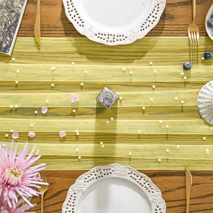 Artoid Mode Pearl Yellow Gauze Table Runner 120 Inch, Seasonal Sheer Dining - Image 3