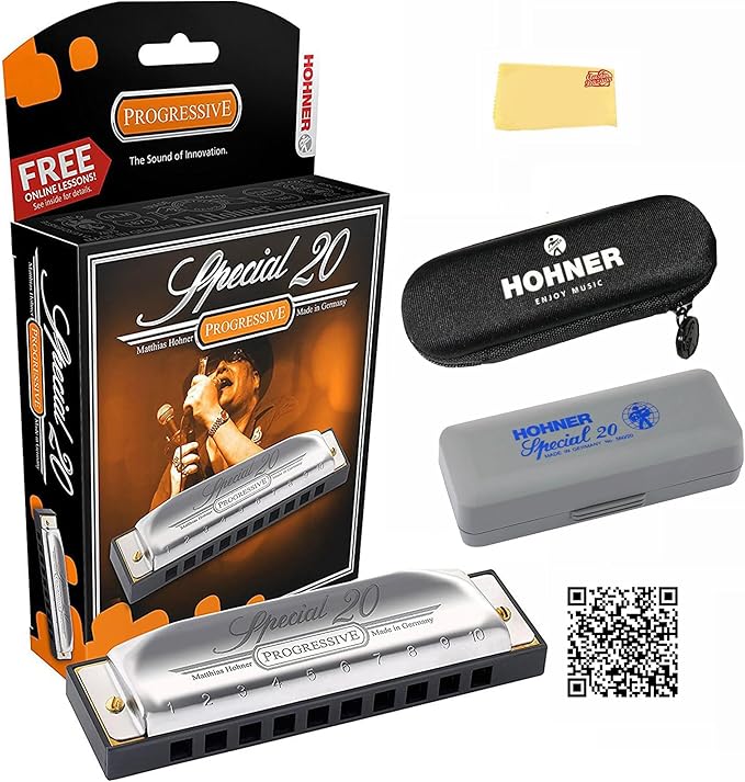 Hohner Special 20 Harmonica - Key of E Bundle with Case, Pouch, Online Manual, and Austin Bazaar Polishing Cloth