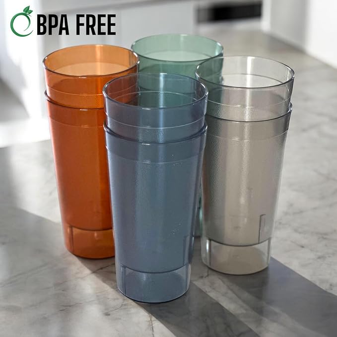 Oojami Set of 8 Plastic Tumblers, 20-Ounce Reusable Cups, BPA-Free & - Image 6