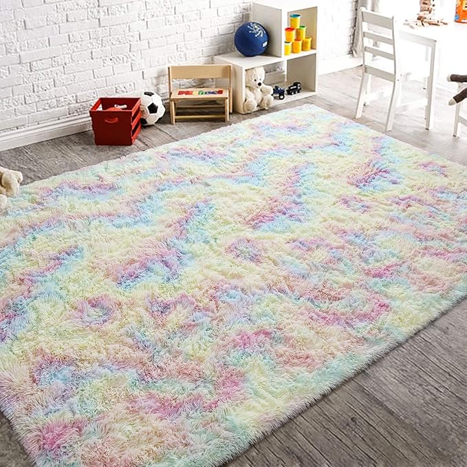 AROGAN Soft Rainbow Area Rugs for Girls Room 4x6 Feet, Fluffy Girls Bedroom Rugs - Image 8