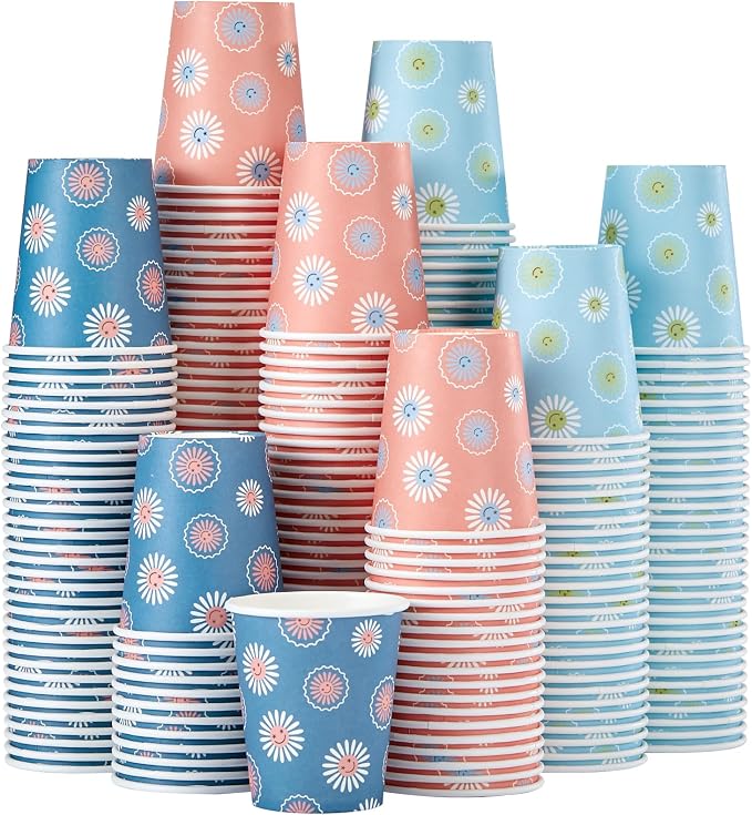 SIUQ 300 Pack 5 oz Paper Cups, Disposable Small Bathroom Mouthwash Cups | Daisy by SIUQ