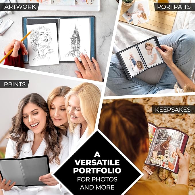 Dunwell 4x6 Photo Album (2-Pack, Black), Mounting Paper, Small 4 x 6 Art Portfolio Presentation Binder, 24 Clear Sleeves Show 48 Pages, Professional Picture Book for Artwork, Postcards