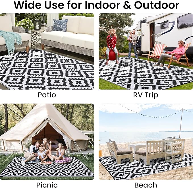 Smiry Waterproof Outdoor Rug 9X18 ft, Reversible Plastic Straw Patio Camping - Image 8