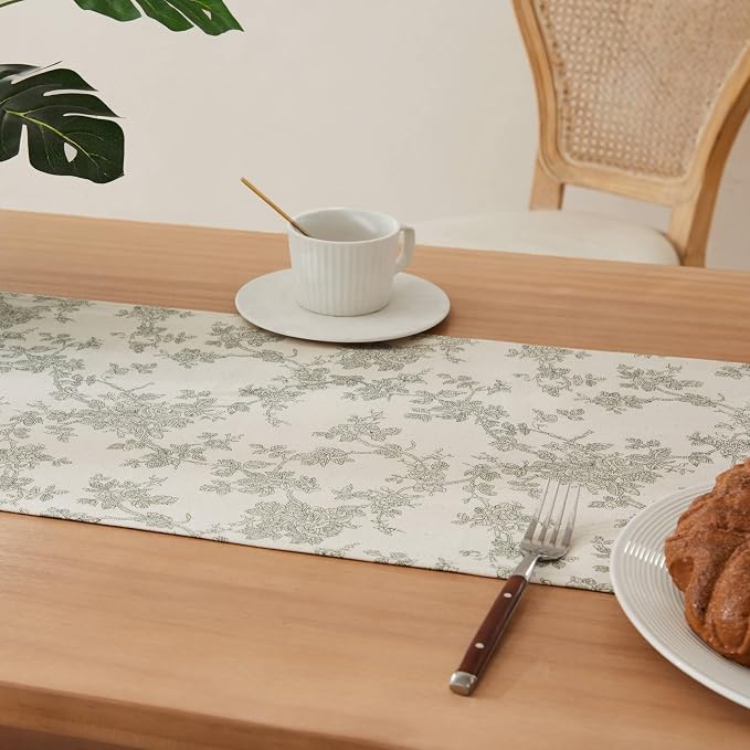 French Pastoral Farmhouse Table Runners, 13x108 Inch Green | 100% Organic - Image 5