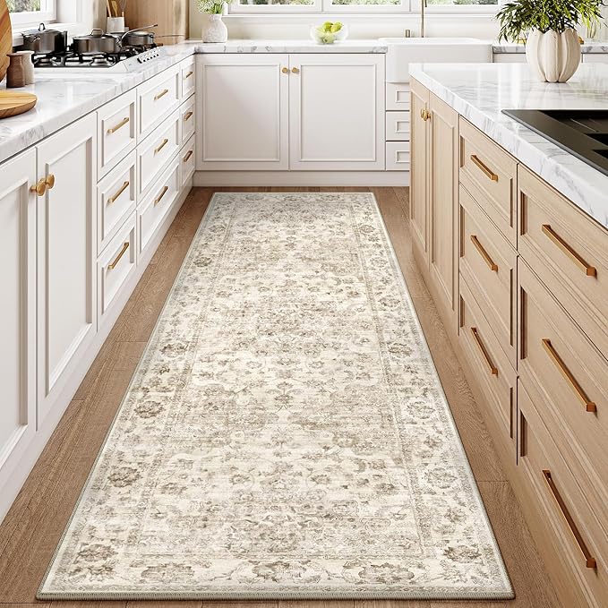 3x7 Washable Neutral Runner Rug Beige Vintage Hallway Kitchen Carpet Non-Slip - Image 2