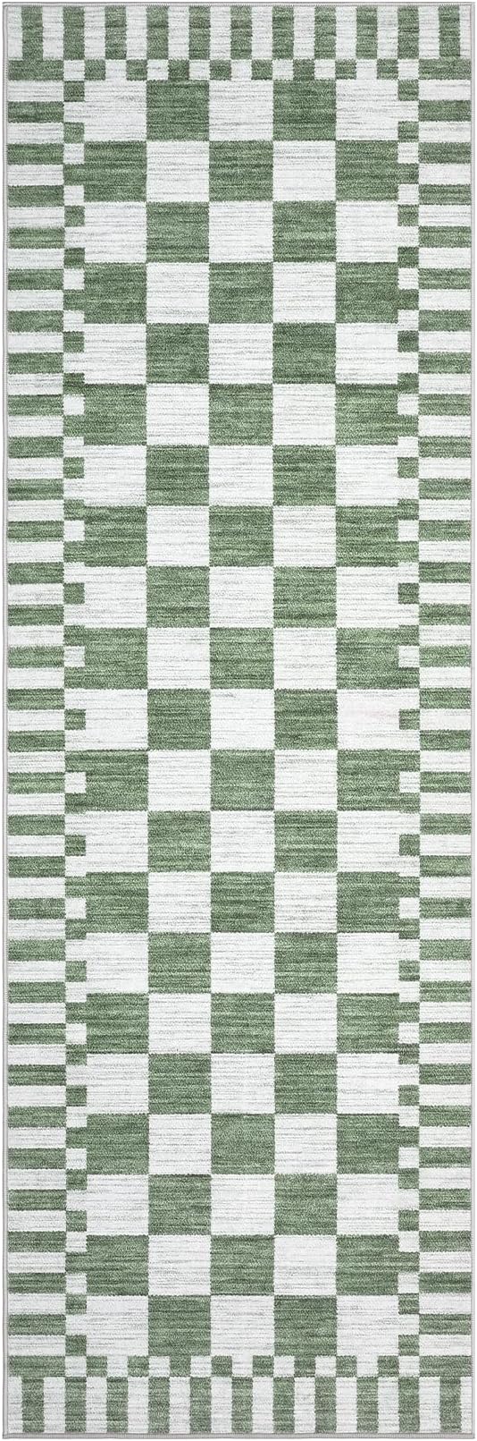 GarveeHome 2×8 Kitchen Runner Rug Non Slip, Sage Green Checkered Rug, Washable - Image 4