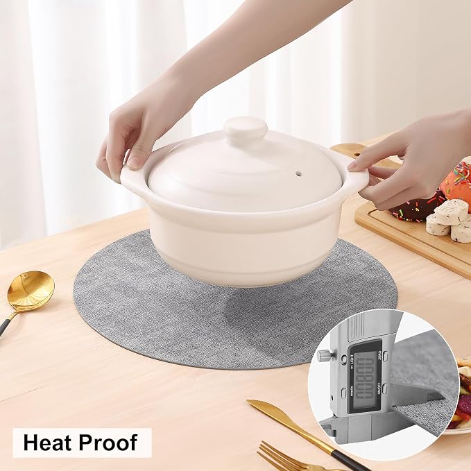 Round Faux Leather Placemat and Coaster 8 Packs, Washable Heat Resistant Dining - Image 3