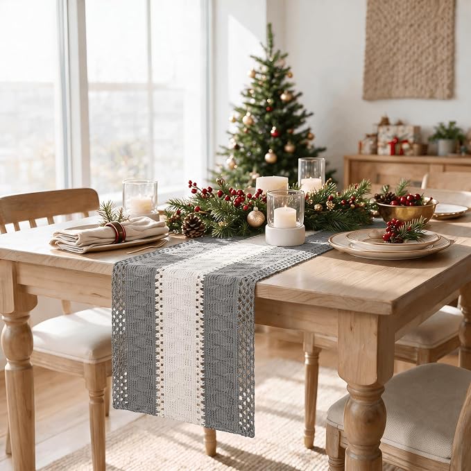 Artoid Mode Grey Farmhouse Woven Table Runner 12x72 Inch | Seasonal Holiday - Image 4