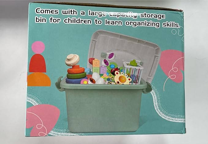 Baby Toys for 6 to 12 Months, Montessori Sensory Bins & Teething Toys, 6 in 1 Stacking Blocks, Rings, Eggs, Spinner, Crab Shape, 27 Pieces, Ages 6-36 Months