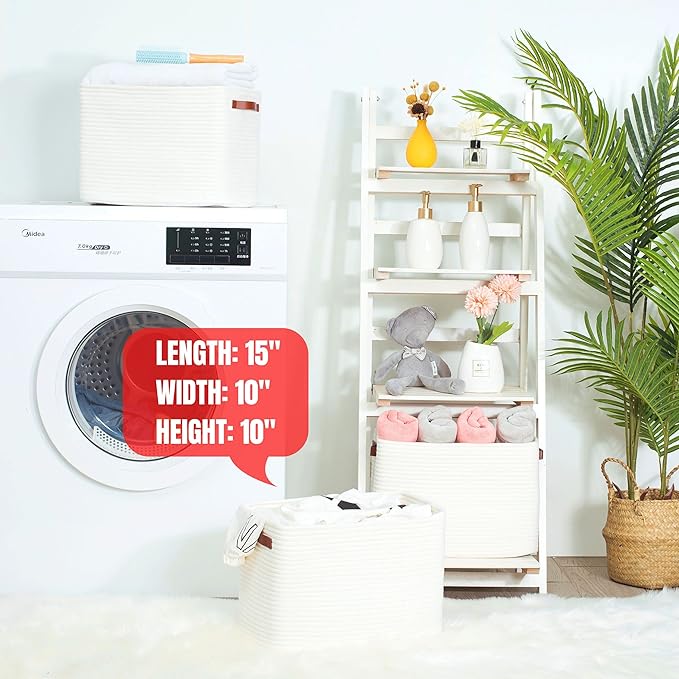 MINTWOOD Design 3-Pack Decorative Woven Storage Baskets for Shelves, Cube Bin Box for Organizing Books, Shoes, Dog Toys, Pantry Closet and Living Room Organizer, Creamy White