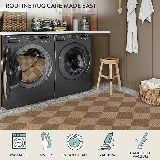 Lahome Colette Checkered Easy Jute Rug 8x10, Washable Rugs - Image 7