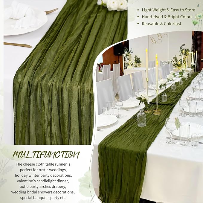 Showgeous 30 Pack Olive Green Cheesecloth Table Runner, 17 x 108 Inches | Boho - Image 5