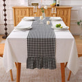 Black White Plaid Gingham Ruffle Table Runner 120 inches Long 100% Washed by KMASANIJI