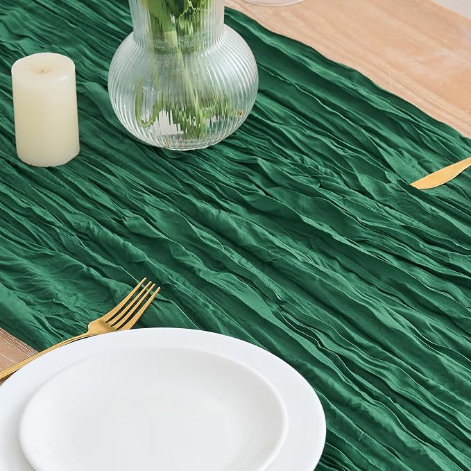 Asee'm Emerald Green Cheesecloth Table Runner Christmas 10FT Gauze Rustic | - Image 3