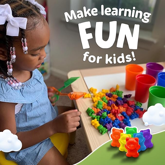 Skoolzy Counting Bears Set - 70 Pc Color Sorting Sensory Toys for Toddlers 3-4 - Montessori Toys for 3 Year Old - Autism Toys for Toddlers 3-4 - Color Sorting Toys for Toddlers Learning + Education