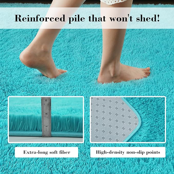 yongyangjuxin Teal Blue Rug Fluffy Rug, 10x14 Teal Area Rugs - Image 4