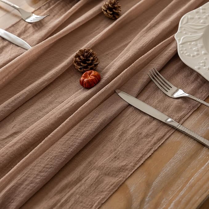 3Pcs Nude Cheesecloth Table Runner 120 Inches - Image 3