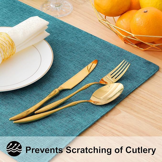 Faux Cotton Linen Placemats Set of 6, Cloth Washable Farmhouse Dining Table Mats - Image 4