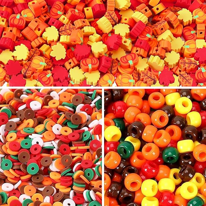 2480pcs Thanksgiving Fall Polymer Clay Beads Charms Friendship Bracelet Necklace Earring Jewelry Making kit, Accessories for Arts Crafts DIY Gifts for Women Girls