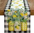 Black Buffalo Check Summer Table Runner 13 x 120 Inch, Lemon Vase Spring by GEEORY