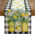 Black Buffalo Check Summer Table Runner 13 x 60 Inch, Lemon Vase Spring by GEEORY