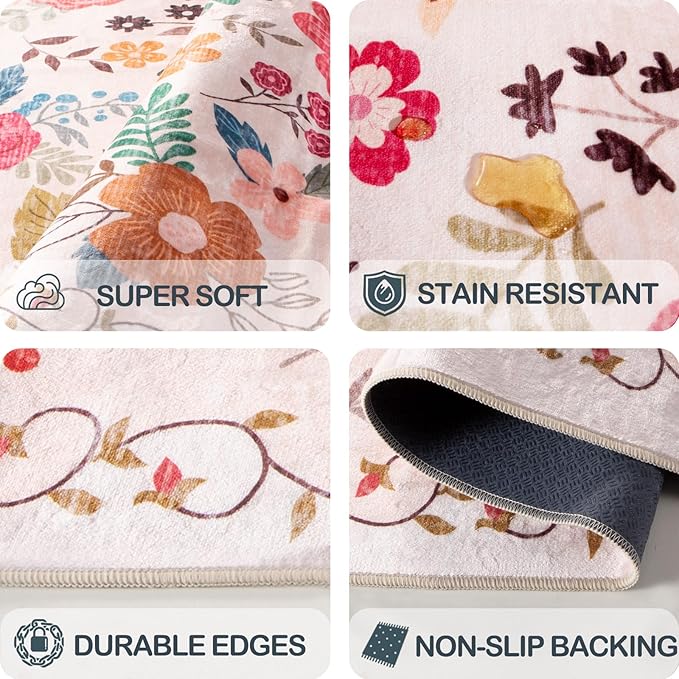 6x9 Area Rugs for Living Room Clearance Washable Boho Area Rug, Vintage Floral - Image 5