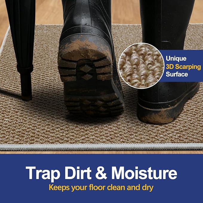 Dirt Trapping Door Mat 36x60, Taupe Faux Jute Entryway Rug | Low-Profile - Image 2