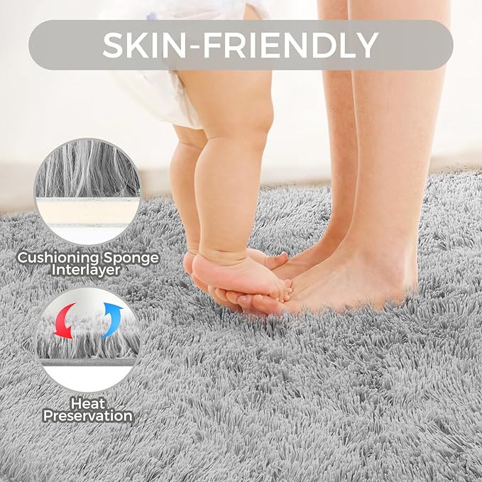 Rugs for Living Room 6x9 Light Grey, Large Big Fluffy Shag Fuzzy Plush Soft - Image 4