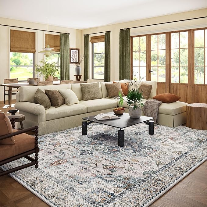 9x12 Area Rugs for Living Room: Washable Bedroom Rug Boho Vintage Rugs Stain by palohom
