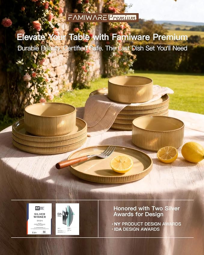 Stoneware Dinnerware Sets for 4, Reactive Glaze, Cream | 12-Piece Everyday - Image 7