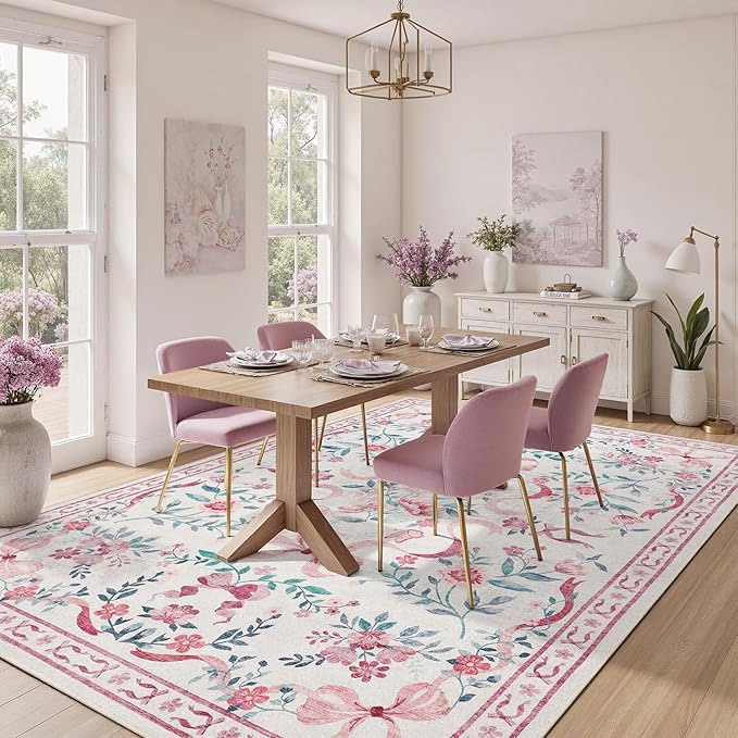 DCX Washable 8x10 Bow Rug, Cute Soft Low Pile Indoor Décor Carpet, Kid & Pet - Image 6