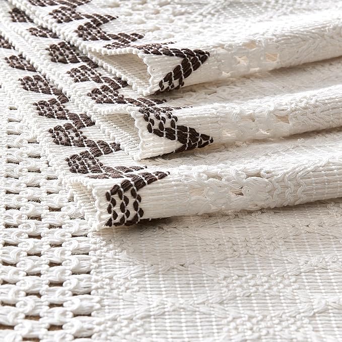 Macrame Side Trim Boho Woven Table Runner, Chocolate 12x90 Inch | Crochet - Image 7
